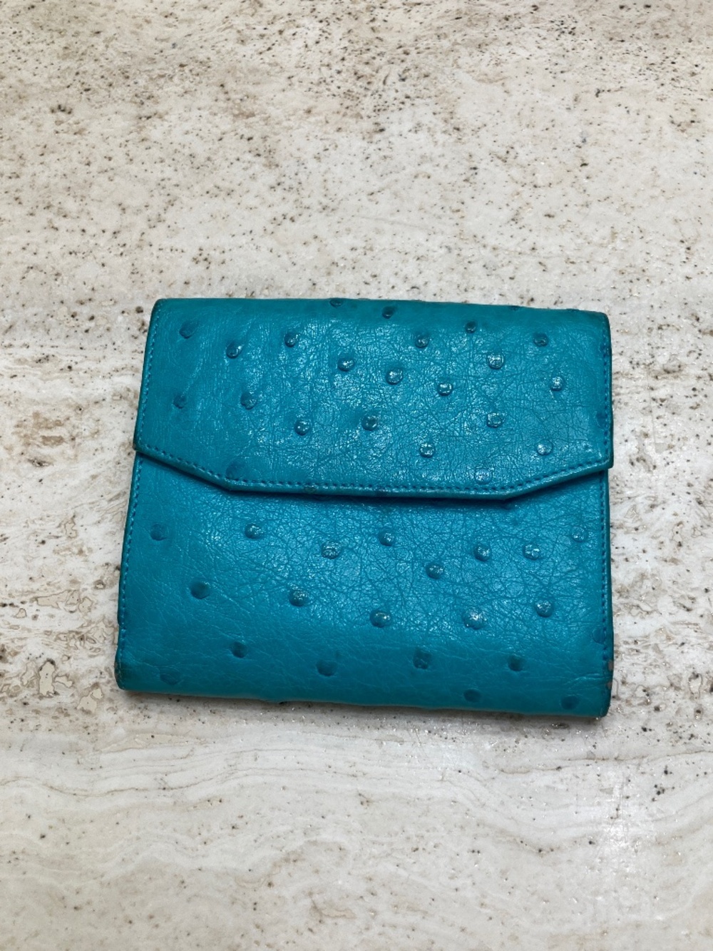 Vintage Genuine Ostrich Leather Wallet Turquoise